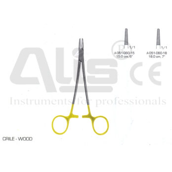 Crile Wood needle holder with tungsten carbide inserts